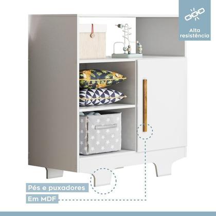 Imagem de Quarto de Bebê com Berço com Suporte Mosquiteiro Life e Cômoda 100% Mdf 1 Porta 3 Prateleiras Flocos