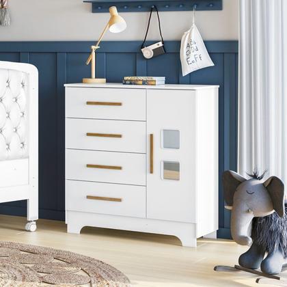 Imagem de Quarto de Bebê com Berço Mini Cama 100% Mdf com Colchão Life e Cômoda 4 Gavetas 1 Porta Fly 100% Mdf