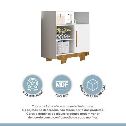 Imagem de Quarto de Bebê com Berço Mini Cama 100% Mdf Slim e Cômoda 100% Mdf 1 Porta 3 Prateleiras Flocos