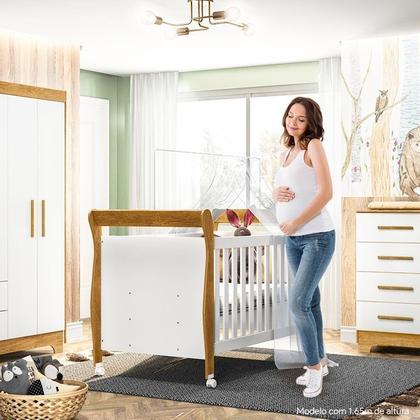 Imagem de Quarto de Bebê com Berço Mini Cama 100% Mdf Slim e Cômoda 100% Mdf 1 Porta 3 Prateleiras Flocos