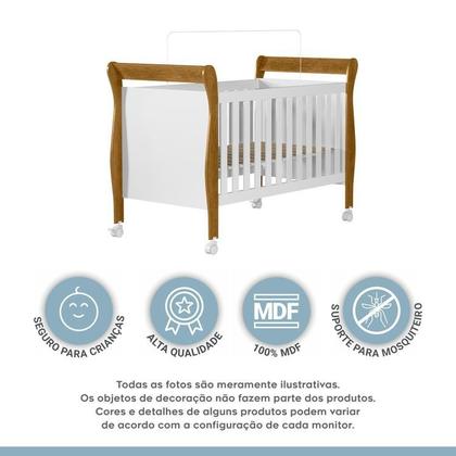 Imagem de Quarto de Bebê com Berço Mini Cama 100% Mdf Slim e Cômoda 100% Mdf 1 Porta 3 Prateleiras Flocos