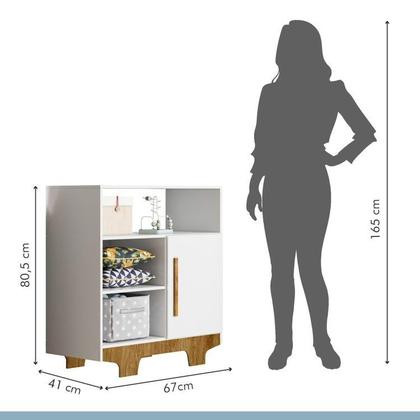 Imagem de Quarto de Bebê com Berço Mini Cama 100% Mdf Slim e Cômoda 100% Mdf 1 Porta 3 Prateleiras Flocos