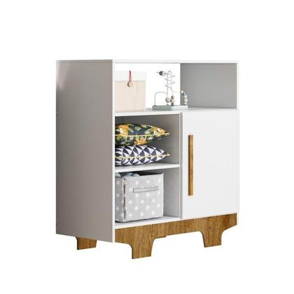 Imagem de Quarto de Bebê com Berço Mini Cama 100% Mdf Slim e Cômoda 100% Mdf 1 Porta 3 Prateleiras Flocos
