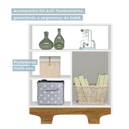 Imagem de Quarto de Bebê com Berço Mini Cama 100% Mdf Slim e Cômoda 100% Mdf 1 Porta 3 Prateleiras Flocos