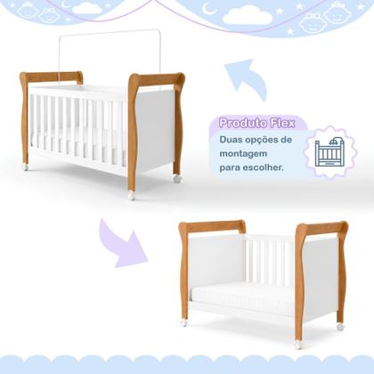 Imagem de Quarto de Bebê com Berço Mini Cama 100% MDF Slim e Cômoda 4 Gavetas 1 Porta Fly 100% MDF Branco/Madeirado Ypê