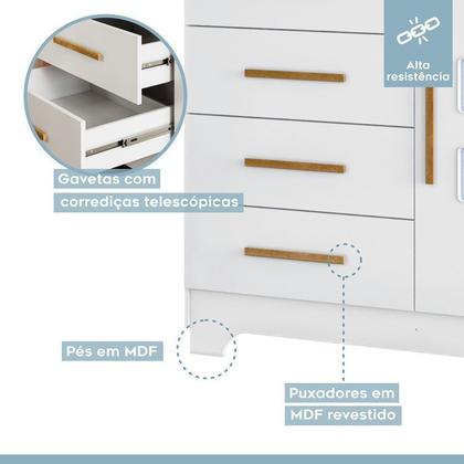Imagem de Quarto de Bebê com Berço Mini Cama 100% Mdf Slim e Cômoda 4 Gavetas 1 Porta Fly 100% Mdf