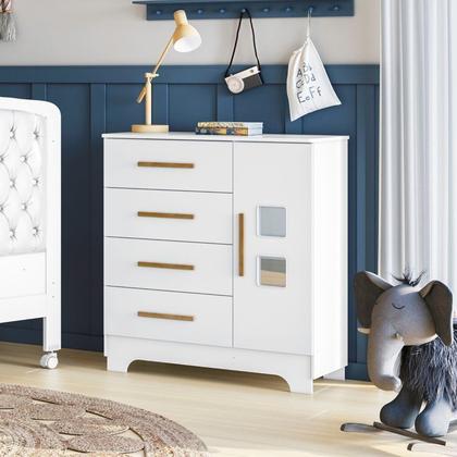 Imagem de Quarto de Bebê com Berço Mini Cama 100% Mdf Slim e Cômoda 4 Gavetas 1 Porta Fly 100% Mdf