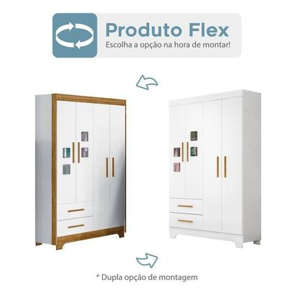 Imagem de Quarto de Bebê com Berço Mini Cama, Cômoda 1 Porta 4 Gavetas e Roupeiro 4 Portas 2 Gavetas Fly