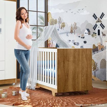 Imagem de Quarto de Bebê com Berço Mini Cama, Cômoda 1 Porta 4 Gavetas e Roupeiro 4 Portas 3 Gavetas