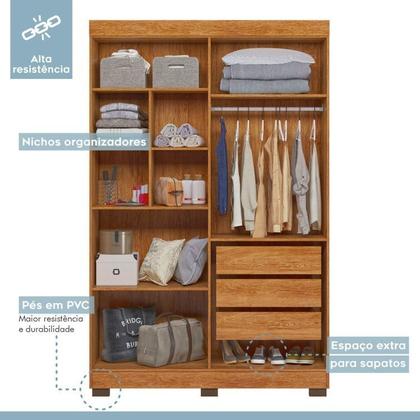 Imagem de Quarto de Bebê com Berço Mini Cama, Cômoda 1 Porta 4 Gavetas e Roupeiro 4 Portas 3 Gavetas