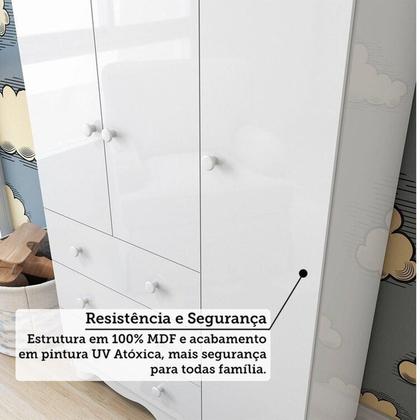 Imagem de Quarto de Bebê com Berço Minicama e Guarda-roupa 3 Portas 100% Mdf Nina Espresso Móveis Branco Brilho