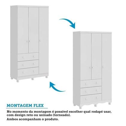 Imagem de Quarto de Bebê com Berço Minicama e Guarda-roupa 3 Portas 100% Mdf Nina Espresso Móveis Branco Brilho