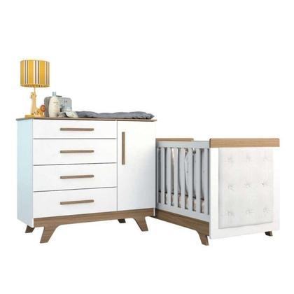 Imagem de Quarto de Bebê com Cômoda 1 Porta 4 Gavetas e Berço com Capitonê Retrô Jolie