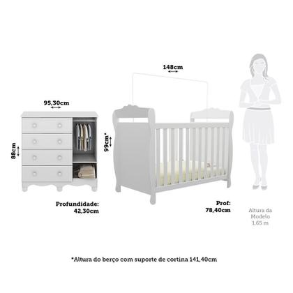 Imagem de Quarto de Bebê com Cômoda 1 Porta 4 Gavetas e Berço Mini Cama Nina 100% Mdf Espresso Móveis