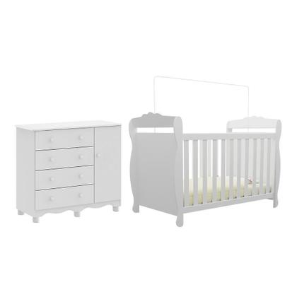 Imagem de Quarto de Bebê com Cômoda 1 Porta e Berço Minicama 100% MDF Nina Espresso Móveis Branco/Brilho