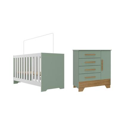 Imagem de Quarto de Bebê com Cômoda 4 Gavetas 1 Porta e Berço 3 em 1 Catavento Maya Rodial