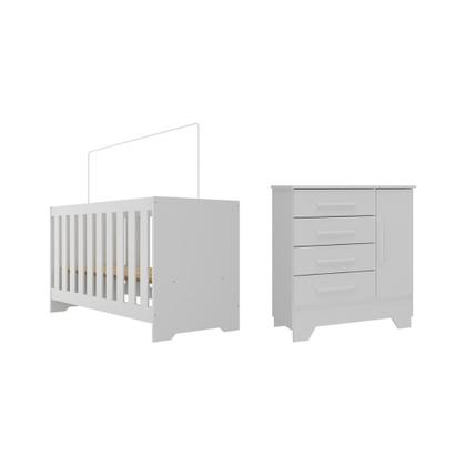 Imagem de Quarto de Bebê com Cômoda 4 Gavetas 1 Porta e Berço 3 em 1 Catavento Maya Rodial