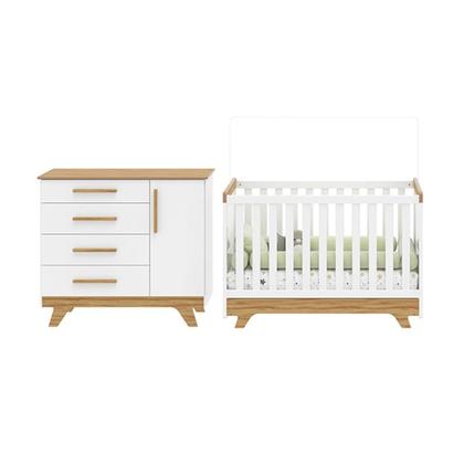 Imagem de Quarto de Bebê com Cômoda e Berço 100% MDF Jolie Retrô Espresso Móveis Branco Brilho/Amêndoa