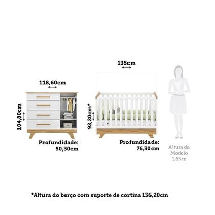 Imagem de Quarto de Bebê com Cômoda e Berço 100% MDF Jolie Retrô Espresso Móveis Branco Brilho/Amêndoa
