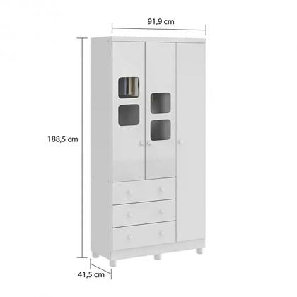 Imagem de Quarto de Bebê com Guarda Roupa 1 Porta com Janela e Berço 100% MDF Uli Móveis Peroba Branco Brilho