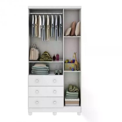 Imagem de Quarto de Bebê com Guarda Roupa 1 Porta com Janela e Berço 100% MDF Uli Móveis Peroba Branco Brilho