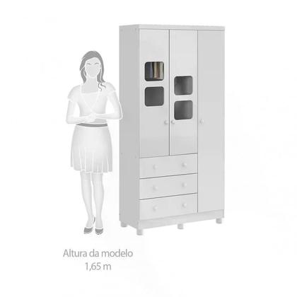Imagem de Quarto de Bebê com Guarda Roupa 1 Porta com Janela e Berço 100% MDF Uli Móveis Peroba Branco Brilho