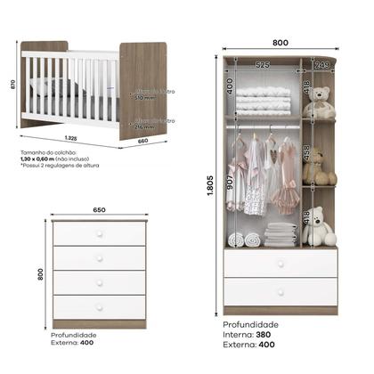 Imagem de Quarto de Bebê com Guarda-roupa 2 Portas Cômoda e Berço Labirinto