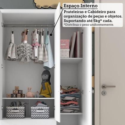 Imagem de Quarto de Bebê com Guarda Roupa 3 Portas 3 Gavetas e Berço Mini Cama Nina 100% MDF Espresso Móveis Branco Brilho
