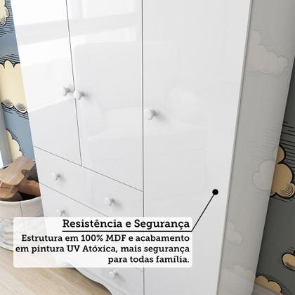 Imagem de Quarto de Bebê com Guarda Roupa 3 Portas 3 Gavetas e Berço Mini Cama Nina 100% MDF Espresso Móveis Branco Brilho