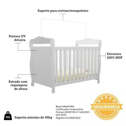 Imagem de Quarto de Bebê com Guarda Roupa 3 Portas 3 Gavetas e Berço Mini Cama Nina 100% MDF Espresso Móveis Branco Brilho