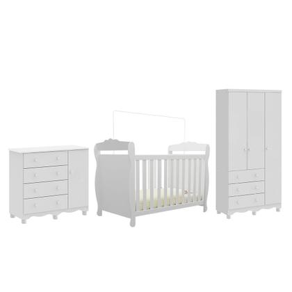 Imagem de Quarto de Bebê com Guarda Roupa 3 Portas Cômoda 1 Porta 4 Gavetas e Berço Nina 100% Mdf Espresso Móv
