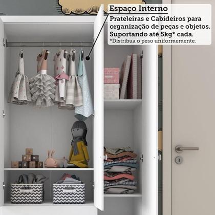 Imagem de Quarto de Bebê com Guarda Roupa 3 Portas Cômoda 1 Porta 4 Gavetas e Berço Nina 100% MDF Espresso Móveis Branco Brilho