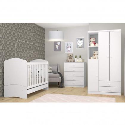 Imagem de Quarto de Bebê com Guarda-roupa 3 Portas Cômoda e Berço 3 em 1 com Colchão Espresso Móveis