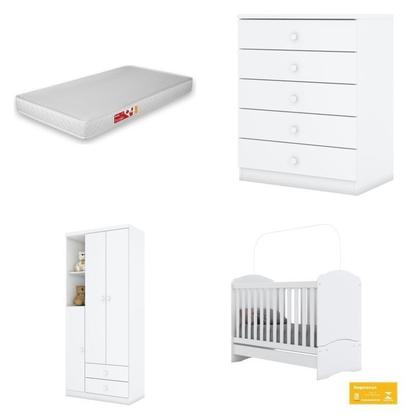 Imagem de Quarto de Bebê com Guarda-roupa 3 Portas Cômoda e Berço 3 em 1 com Colchão Espresso Móveis