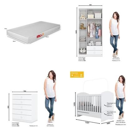 Imagem de Quarto de Bebê com Guarda-roupa 3 Portas Cômoda e Berço 3 em 1 com Colchão Espresso Móveis