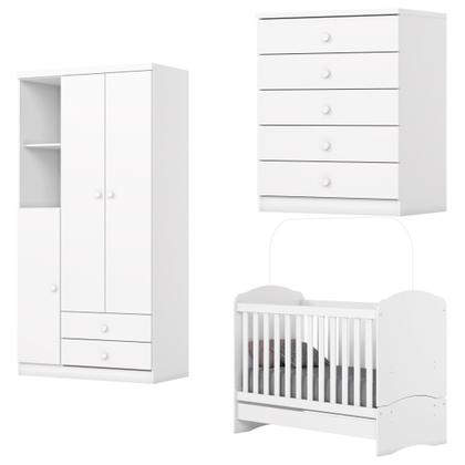 Imagem de Quarto de Bebê com Guarda-Roupa 3 Portas Cômoda e Berço Faz de Conta Espresso Móveis