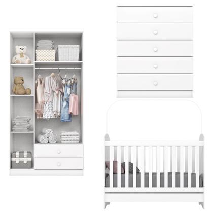Imagem de Quarto de Bebê com Guarda-Roupa 3 Portas Cômoda e Berço Faz de Conta Espresso Móveis