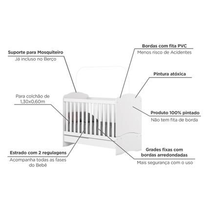 Imagem de Quarto de Bebê com Guarda-Roupa 3 Portas Cômoda e Berço Faz de Conta Espresso Móveis