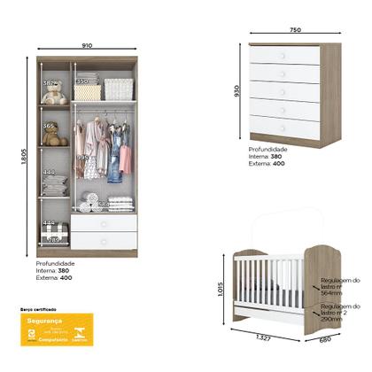 Imagem de Quarto de Bebê com Guarda Roupa 3 Portas Cômoda e Berço Pimpolho Casa 812