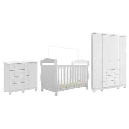 Imagem de Quarto de Bebê com Guarda Roupa 4 Portas Cômoda 1 Porta 4 Gavetas e Berço Nina 100% Mdf Espresso Móv