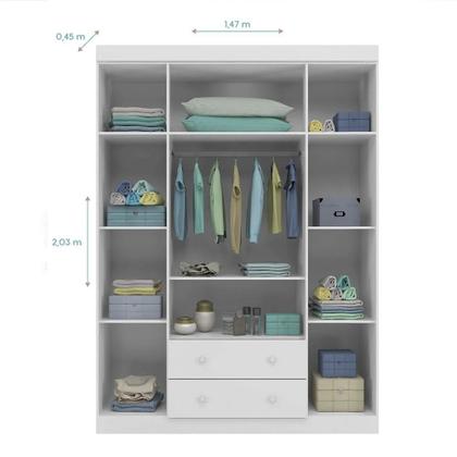 Imagem de Quarto De Bebe com Guarda Roupa 4 Portas, Cômoda e Berço Branco
