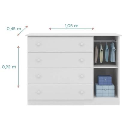 Imagem de Quarto De Bebe com Guarda Roupa 4 Portas, Cômoda e Berço Branco