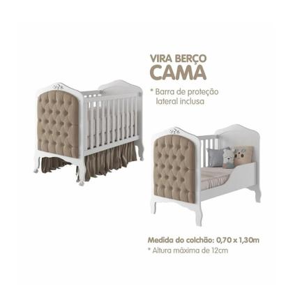 Imagem de Quarto de Bebê com Guarda Roupa 4 Portas Cômoda e Berço Capitonê 2 em 1 100MDF Laura Permobili