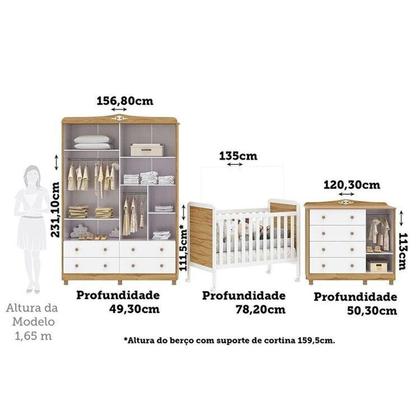 Imagem de Quarto de Bebê com Guarda-roupa Cômoda e Berço 100% Mdf Maya Provençal Espresso Móveis Branco Brilho/Amêndoa