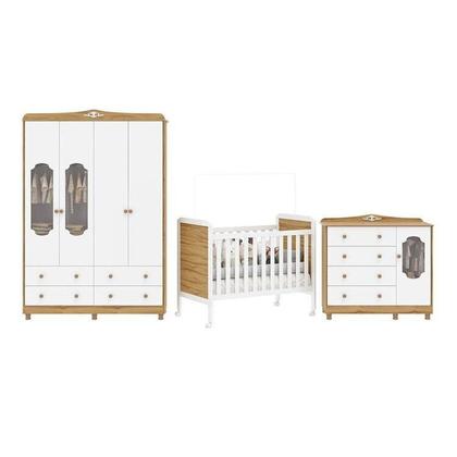 Imagem de Quarto de Bebê com Guarda-roupa Cômoda e Berço 100% Mdf Maya Provençal Espresso Móveis Branco Brilho/Amêndoa