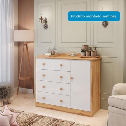 Imagem de Quarto de Bebê com Guarda-roupa Cômoda e Berço com Capitonê 100% Mdf Maya Clássico Espresso Móveis Branco Brilho/Amêndoa/Branco