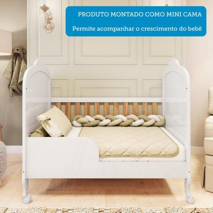 Imagem de Quarto de Bebê com Guarda-roupa Cômoda e Berço com Capitonê 100% Mdf Maya Clássico Espresso Móveis Branco Brilho/Amêndoa/Branco