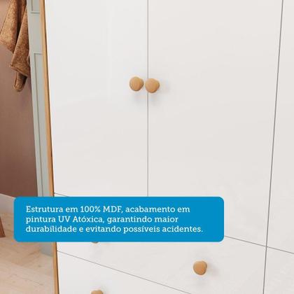 Imagem de Quarto de Bebê com Guarda-roupa Cômoda e Berço com Capitonê 100% Mdf Maya Clássico Espresso Móveis Branco Brilho/Amêndoa/Branco