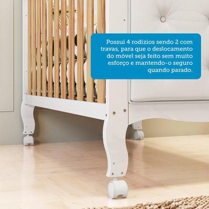 Imagem de Quarto de Bebê com Guarda-roupa Cômoda e Berço com Capitonê 100% Mdf Maya Clássico Espresso Móveis Branco Brilho/Amêndoa/Branco