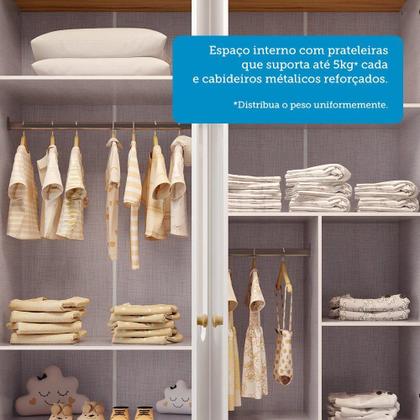 Imagem de Quarto de Bebê com Guarda-roupa Cômoda e Berço com Capitonê 100% Mdf Maya Clássico Espresso Móveis Branco Brilho/Amêndoa/Branco